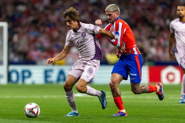 Madrid, İspanya - 25 Ağustos 2024: Atletico de Madrid ve Girona f.c. Liga 2024, 2025. Girona oyuncuları. Profesyonel futbol. İspanya Futbol Ligi.