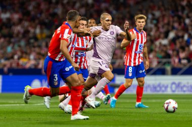 Madrid, İspanya - 25 Ağustos 2024: Atletico de Madrid ve Girona f.c. Liga 2024, 2025. Girona oyuncuları. Profesyonel futbol. İspanya Futbol Ligi.