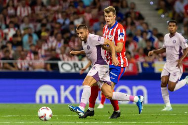 Madrid, İspanya - 25 Ağustos 2024: Atletico de Madrid ve Girona f.c. Liga 2024, 2025. Girona oyuncuları. Profesyonel futbol. İspanya Futbol Ligi.