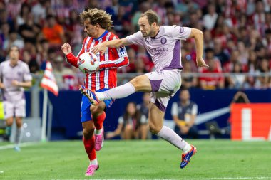 Madrid, İspanya - 25 Ağustos 2024: Atletico de Madrid ve Girona f.c. Liga 2024, 2025. Girona oyuncuları. Profesyonel futbol. İspanya Futbol Ligi.