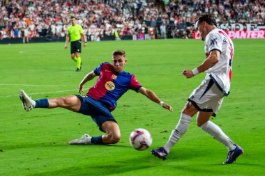 Madrid, İspanya - 27 Ağustos 2024: Madrid 'de oynanan Rayo Vallecano ve FC Barcelona ligi maçı. FC Barcelona oyuncuları. Futbolcular.