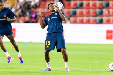 Madrid, İspanya - 27 Ağustos 2024: Madrid 'de oynanan Rayo Vallecano ve FC Barcelona ligi maçı. FC Barcelona oyuncuları. Futbolcular.