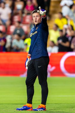 Madrid, İspanya - 27 Ağustos 2024: Madrid 'de oynanan Rayo Vallecano ve FC Barcelona ligi maçı. FC Barcelona oyuncuları. Futbolcular.