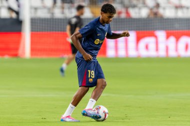 Madrid, İspanya - 27 Ağustos 2024: Madrid 'de oynanan Rayo Vallecano ve FC Barcelona ligi maçı. FC Barcelona oyuncuları. Futbolcular.