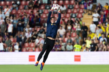 Madrid, İspanya - 27 Ağustos 2024: Madrid 'de oynanan Rayo Vallecano ve FC Barcelona ligi maçı. FC Barcelona oyuncuları. Futbolcular.
