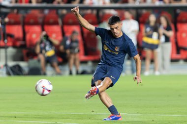 Madrid, İspanya - 27 Ağustos 2024: Madrid 'de oynanan Rayo Vallecano ve FC Barcelona ligi maçı. FC Barcelona oyuncuları. Futbolcular.