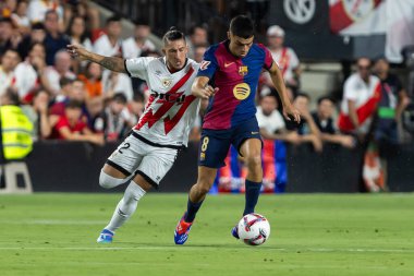 Madrid, İspanya - 27 Ağustos 2024: Madrid 'de oynanan Rayo Vallecano ve FC Barcelona ligi maçı. FC Barcelona oyuncuları. Futbolcular.