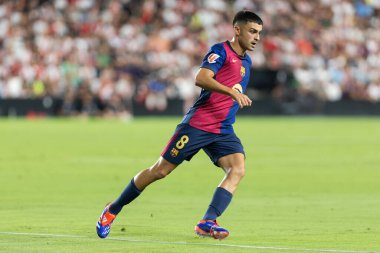 Madrid, İspanya - 27 Ağustos 2024: Madrid 'de oynanan Rayo Vallecano ve FC Barcelona ligi maçı. FC Barcelona oyuncuları. Futbolcular.