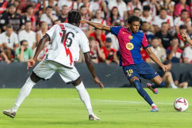 Madrid, İspanya - 27 Ağustos 2024: Madrid 'de oynanan Rayo Vallecano ve FC Barcelona ligi maçı. FC Barcelona oyuncuları. Futbolcular.