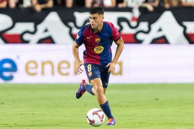 Madrid, İspanya - 27 Ağustos 2024: Madrid 'de oynanan Rayo Vallecano ve FC Barcelona ligi maçı. FC Barcelona oyuncuları. Futbolcular.