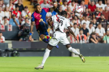 Madrid, İspanya - 27 Ağustos 2024: Madrid 'de oynanan Rayo Vallecano ve FC Barcelona ligi maçı. FC Barcelona oyuncuları. Futbolcular.