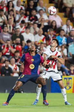 Madrid, İspanya - 27 Ağustos 2024: Madrid 'de oynanan Rayo Vallecano ve FC Barcelona ligi maçı. FC Barcelona oyuncuları. Futbolcular.