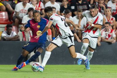 Madrid, İspanya - 27 Ağustos 2024: Madrid 'de oynanan Rayo Vallecano ve FC Barcelona ligi maçı. FC Barcelona oyuncuları. Futbolcular.