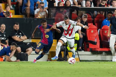 Madrid, İspanya - 27 Ağustos 2024: Madrid 'de oynanan Rayo Vallecano ve FC Barcelona ligi maçı. FC Barcelona oyuncuları. Futbolcular.