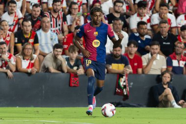 Madrid, İspanya - 27 Ağustos 2024: Madrid 'de oynanan Rayo Vallecano ve FC Barcelona ligi maçı. FC Barcelona oyuncuları. Futbolcular.
