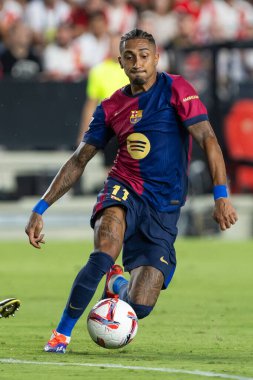 Madrid, İspanya - 27 Ağustos 2024: Madrid 'de oynanan Rayo Vallecano ve FC Barcelona ligi maçı. FC Barcelona oyuncuları. Futbolcular.