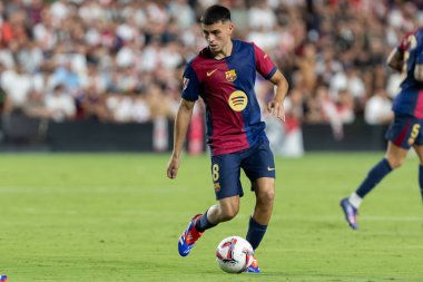 Madrid, İspanya - 27 Ağustos 2024: Madrid 'de oynanan Rayo Vallecano ve FC Barcelona ligi maçı. FC Barcelona oyuncuları. Futbolcular.