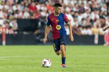 Madrid, İspanya - 27 Ağustos 2024: Madrid 'de oynanan Rayo Vallecano ve FC Barcelona ligi maçı. FC Barcelona oyuncuları. Futbolcular.