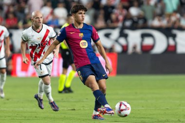 Madrid, İspanya - 27 Ağustos 2024: Madrid 'de oynanan Rayo Vallecano ve FC Barcelona ligi maçı. FC Barcelona oyuncuları. Futbolcular.