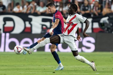 Madrid, İspanya - 27 Ağustos 2024: Madrid 'de oynanan Rayo Vallecano ve FC Barcelona ligi maçı. FC Barcelona oyuncuları. Futbolcular.