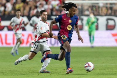 Madrid, İspanya - 27 Ağustos 2024: Madrid 'de oynanan Rayo Vallecano ve FC Barcelona ligi maçı. FC Barcelona oyuncuları. Futbolcular.