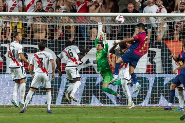 Madrid, İspanya - 27 Ağustos 2024: Madrid 'de oynanan Rayo Vallecano ve FC Barcelona ligi maçı. FC Barcelona oyuncuları. Futbolcular.
