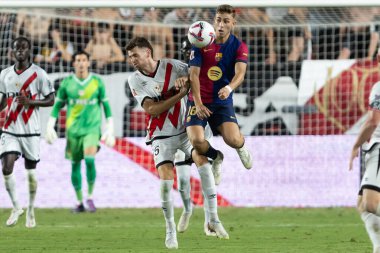 Madrid, İspanya - 27 Ağustos 2024: Madrid 'de oynanan Rayo Vallecano ve FC Barcelona ligi maçı. FC Barcelona oyuncuları. Futbolcular.