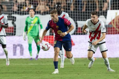 Madrid, İspanya - 27 Ağustos 2024: Madrid 'de oynanan Rayo Vallecano ve FC Barcelona ligi maçı. FC Barcelona oyuncuları. Futbolcular.