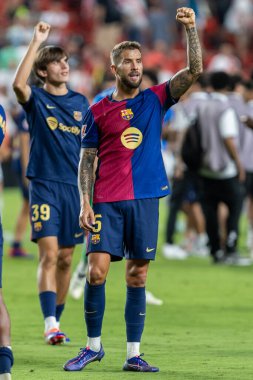 Madrid, İspanya - 27 Ağustos 2024: Madrid 'de oynanan Rayo Vallecano ve FC Barcelona ligi maçı. FC Barcelona oyuncuları. Futbolcular.