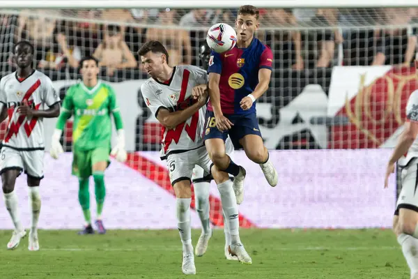 stock image Madrid, Spain - August 27, 2024: League match between Rayo Vallecano and FC Barcelona played in Madrid. FC Barcelona players. Soccer players.