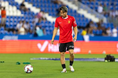 Madrid, İspanya - 31 Ağustos 2024: Legans FC ile Mallorca FC arasında oynanan lig maçı Butarque 'da oynandı. Gerçek Mallorca oyuncuları. Legans oyuncuları. Profesyonel futbol. Lig 2024, 2025.