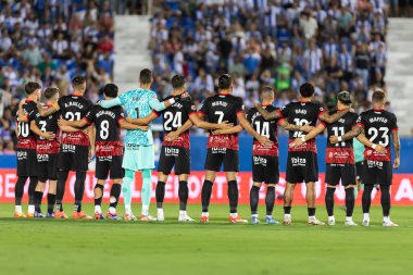 Madrid, İspanya - 31 Ağustos 2024: Legans FC ile Mallorca FC arasında oynanan lig maçı Butarque 'da oynandı. Gerçek Mallorca oyuncuları. Legans oyuncuları. Profesyonel futbol. Lig 2024, 2025.