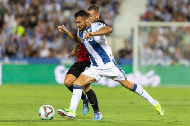 Madrid, İspanya - 31 Ağustos 2024: Legans FC ile Mallorca FC arasında oynanan lig maçı Butarque 'da oynandı. Gerçek Mallorca oyuncuları. Legans oyuncuları. Profesyonel futbol. Lig 2024, 2025.