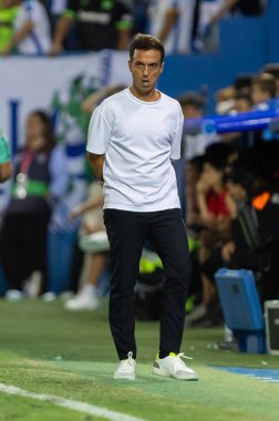 Madrid, İspanya - 31 Ağustos 2024: Legans FC ile Mallorca FC arasında oynanan lig maçı Butarque 'da oynandı. Gerçek Mallorca oyuncuları. Legans oyuncuları. Profesyonel futbol. Lig 2024, 2025.