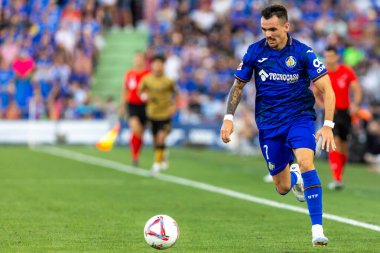 Madrid, İspanya - 31 Ağustos 2024: Getafe Fc ile Real Sociedad arasındaki lig maçı Madrid 'de oynandı. Getafe oyuncuları. Gerçek Sociedad oyuncuları. Profesyonel futbol. La Liga 2024, 2025.