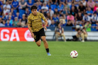 Madrid, İspanya - 31 Ağustos 2024: Getafe Fc ile Real Sociedad arasındaki lig maçı Madrid 'de oynandı. Getafe oyuncuları. Gerçek Sociedad oyuncuları. Profesyonel futbol. La Liga 2024, 2025.