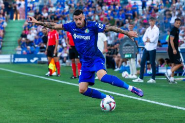 Madrid, İspanya - 31 Ağustos 2024: Getafe Fc ile Real Sociedad arasındaki lig maçı Madrid 'de oynandı. Getafe oyuncuları. Gerçek Sociedad oyuncuları. Profesyonel futbol. La Liga 2024, 2025.