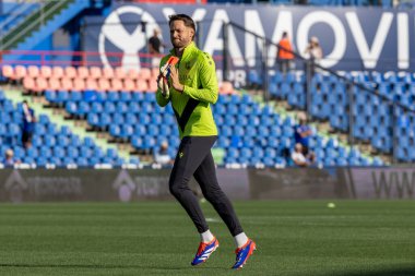 Madrid, İspanya - 31 Ağustos 2024: Getafe Fc ile Real Sociedad arasındaki lig maçı Madrid 'de oynandı. Getafe oyuncuları. Gerçek Sociedad oyuncuları. Profesyonel futbol. La Liga 2024, 2025.