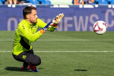 Madrid, İspanya - 31 Ağustos 2024: Getafe Fc ile Real Sociedad arasındaki lig maçı Madrid 'de oynandı. Getafe oyuncuları. Gerçek Sociedad oyuncuları. Profesyonel futbol. La Liga 2024, 2025.