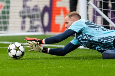 Madrid, İspanya - 19 Eylül 2024: Atletico de Madrid ile Leipzig arasında oynanan Şampiyonlar Ligi maçı. Leipzig oyuncuları. Şampiyonlar Ligi. Alman oyuncular.