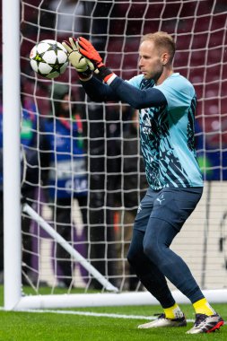 Madrid, İspanya - 19 Eylül 2024: Atletico de Madrid ile Leipzig arasında oynanan Şampiyonlar Ligi maçı. Leipzig oyuncuları. Şampiyonlar Ligi. Alman oyuncular.