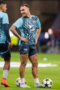 Madrid, İspanya - 19 Eylül 2024: Atletico de Madrid ile Leipzig arasında oynanan Şampiyonlar Ligi maçı. Leipzig oyuncuları. Şampiyonlar Ligi. Alman oyuncular.