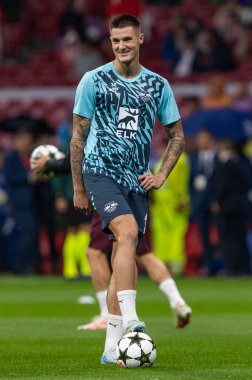 Madrid, İspanya - 19 Eylül 2024: Atletico de Madrid ile Leipzig arasında oynanan Şampiyonlar Ligi maçı. Leipzig oyuncuları. Şampiyonlar Ligi. Alman oyuncular.