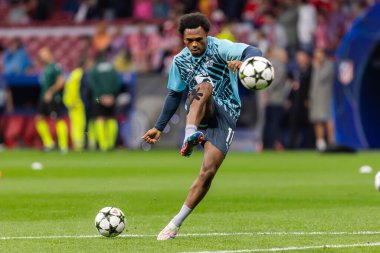 Madrid, İspanya - 19 Eylül 2024: Atletico de Madrid ile Leipzig arasında oynanan Şampiyonlar Ligi maçı. Leipzig oyuncuları. Şampiyonlar Ligi. Alman oyuncular.