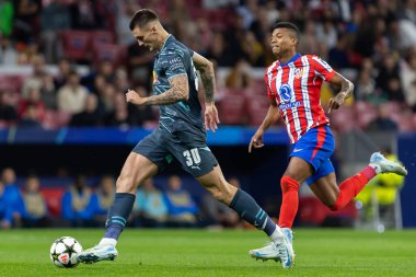 Madrid, İspanya - 19 Eylül 2024: Atletico de Madrid ile Leipzig arasında oynanan Şampiyonlar Ligi maçı. Leipzig oyuncuları. Şampiyonlar Ligi. Alman oyuncular.