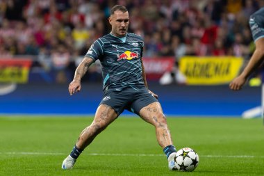 Madrid, İspanya - 19 Eylül 2024: Atletico de Madrid ile Leipzig arasında oynanan Şampiyonlar Ligi maçı. Leipzig oyuncuları. Şampiyonlar Ligi. Alman oyuncular.