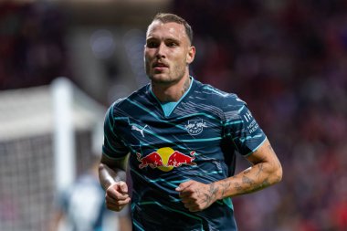 Madrid, İspanya - 19 Eylül 2024: Atletico de Madrid ile Leipzig arasında oynanan Şampiyonlar Ligi maçı. Leipzig oyuncuları. Şampiyonlar Ligi. Alman oyuncular.