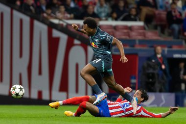 Madrid, İspanya - 19 Eylül 2024: Atletico de Madrid ile Leipzig arasında oynanan Şampiyonlar Ligi maçı. Leipzig oyuncuları. Şampiyonlar Ligi. Alman oyuncular.