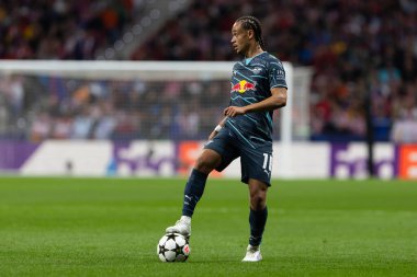 Madrid, İspanya - 19 Eylül 2024: Atletico de Madrid ile Leipzig arasında oynanan Şampiyonlar Ligi maçı. Leipzig oyuncuları. Şampiyonlar Ligi. Alman oyuncular.