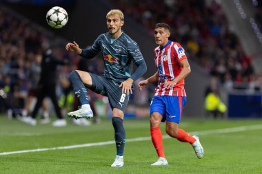 Madrid, İspanya - 19 Eylül 2024: Atletico de Madrid ile Leipzig arasında oynanan Şampiyonlar Ligi maçı. Leipzig oyuncuları. Şampiyonlar Ligi. Alman oyuncular.